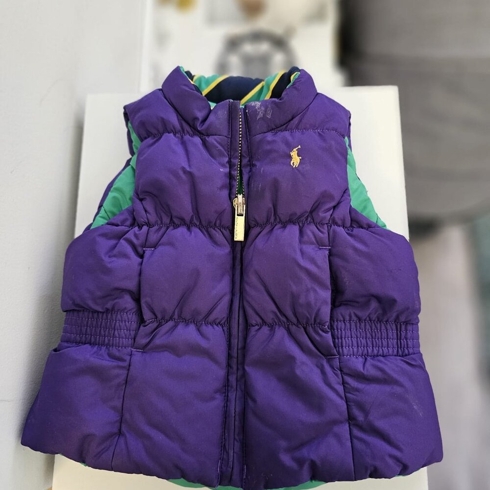Ralph Lauren Reversible Puffer Vest Size 7 – Green & Purple, Zip Up